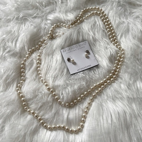 Nwot Argento Vivo Faux Pearl Necklace And Earrings Set